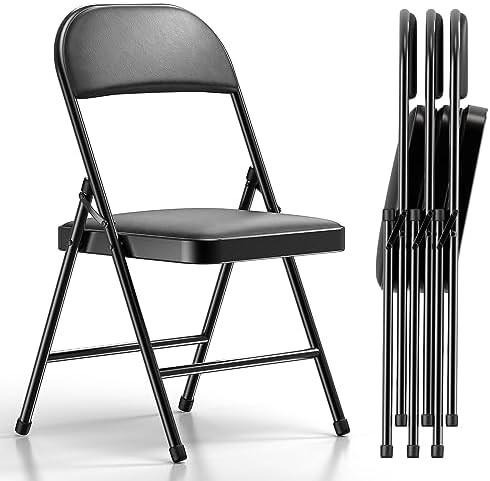 Nazhura 4 Pack Folding Chairs with Padded Cushion and Back, Khaki Metal Chairs with Comfortable C... | Amazon (US)