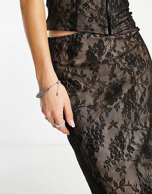 COLLUSION lace low rise midi skirt in black (part of a set)  | ASOS | ASOS (Global)