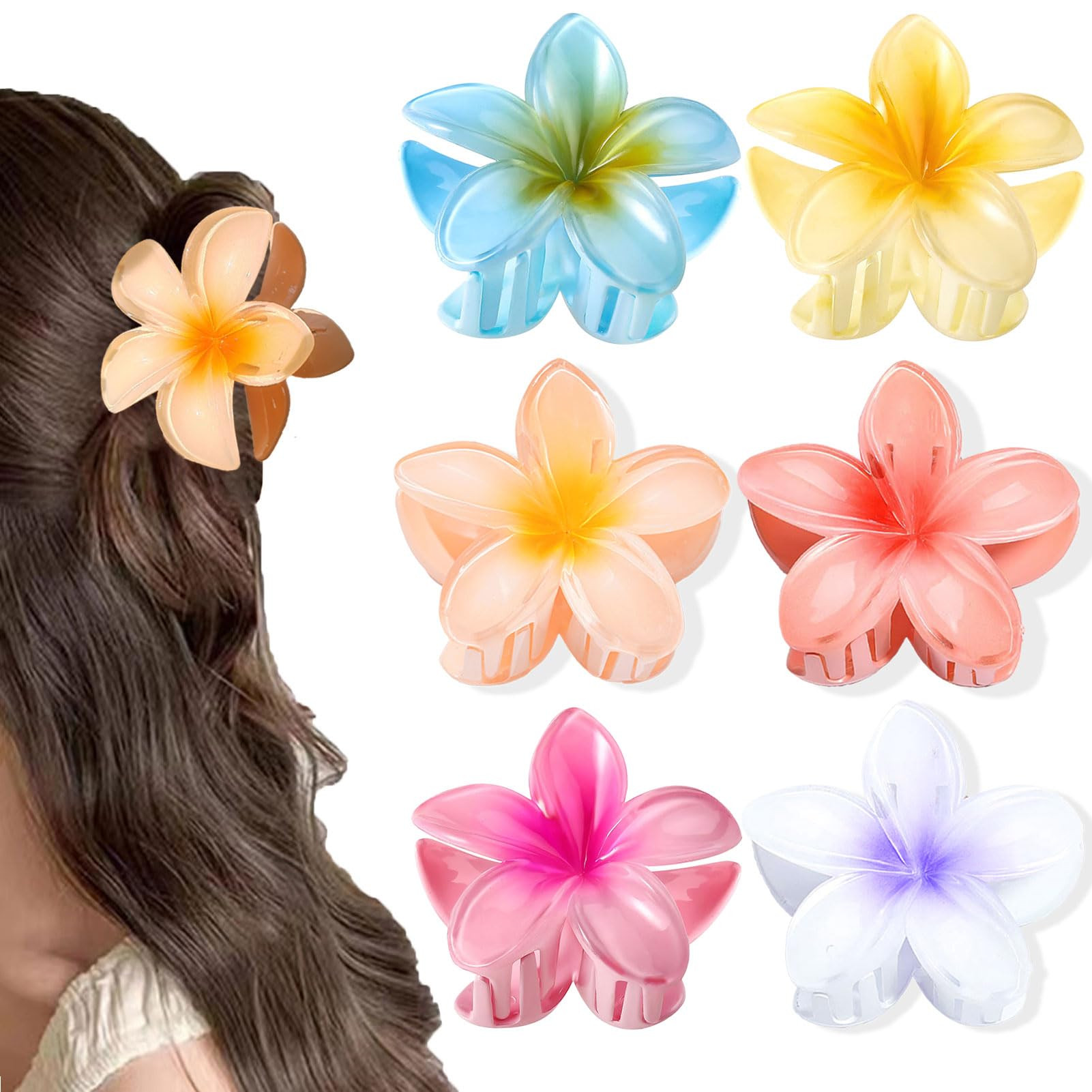 6 pcs Color Flower Hair Clips,3.14 inches Large Hawaiian Flower Claw Clip for Women Thin Thick Cu... | Amazon (US)