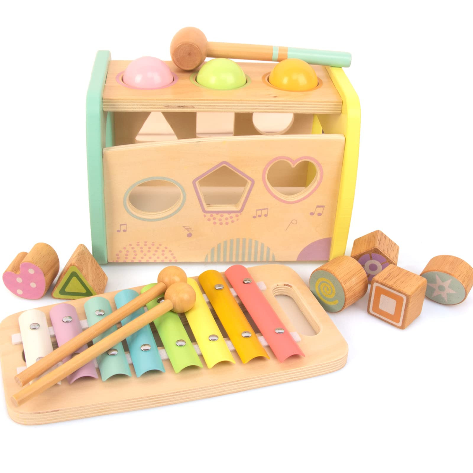 Hammering Pounding Toys Wooden Educational Toy Xylophone Shape Sorter, Birthday Gift for 1 2 3 Ye... | Amazon (US)