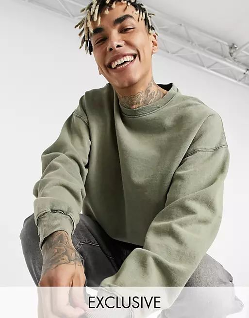 Reclaimed vintage inspired overdye sweatshirt in khaki | ASOS (Global)