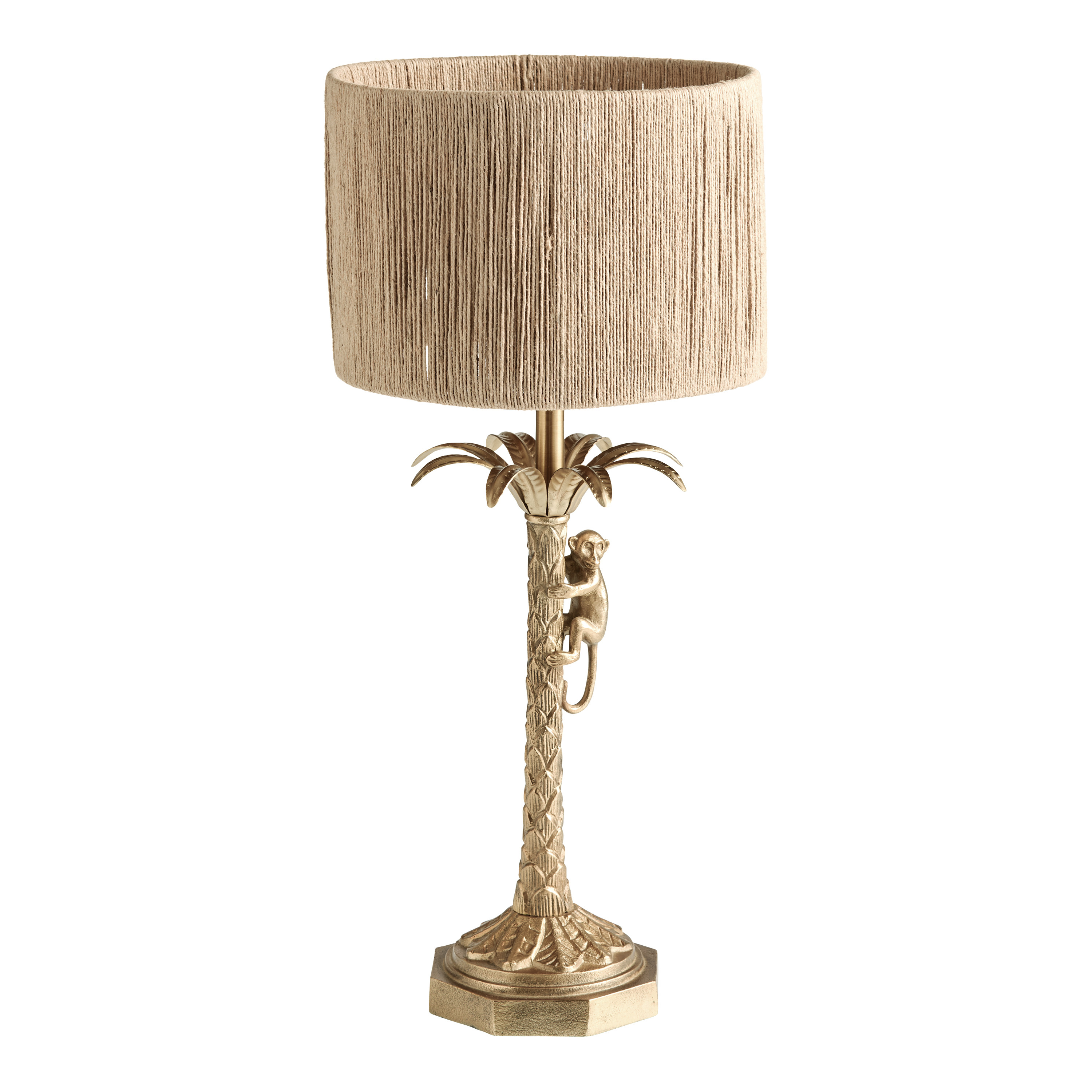 Antique Brass and Jute Monkey Climbing Palm Tree Table Lamp | World Market