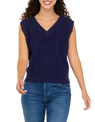 V-Neck Cable Sweater Vest | Belk