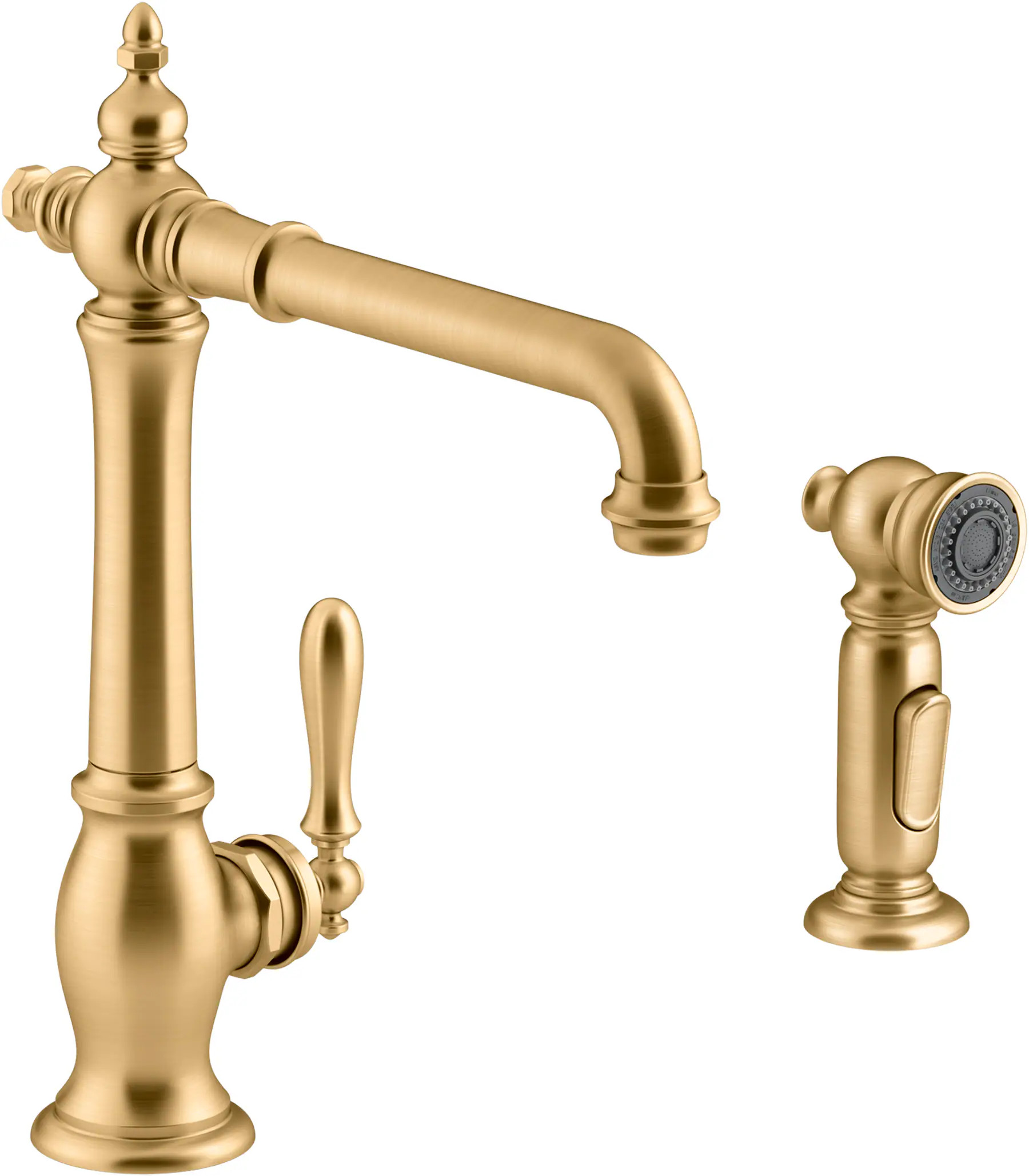KOHLER Artifacts Vibrant Brushed Moderne Brass Single Handle Deck-mount Kitchen Faucet with Sprayer (Includes Side Sprayer) | K-99265-2MB | Lowe's