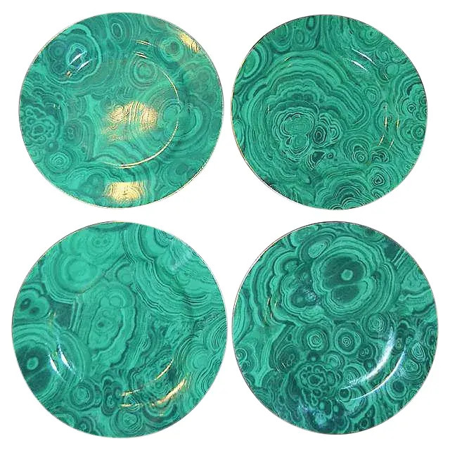 Vintage Neiman Marcus Malachite Tapas Plates - Set of 4 | Chairish