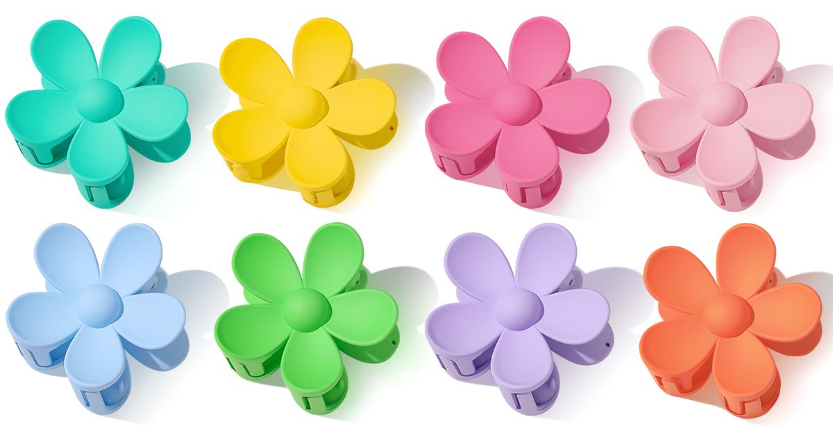 Hair Claw Clips Flower Hair Clips 8PCS Cute Hair Clip Matte Hair Clips Big Claw Clip Strong Hold Jaw | Amazon (US)