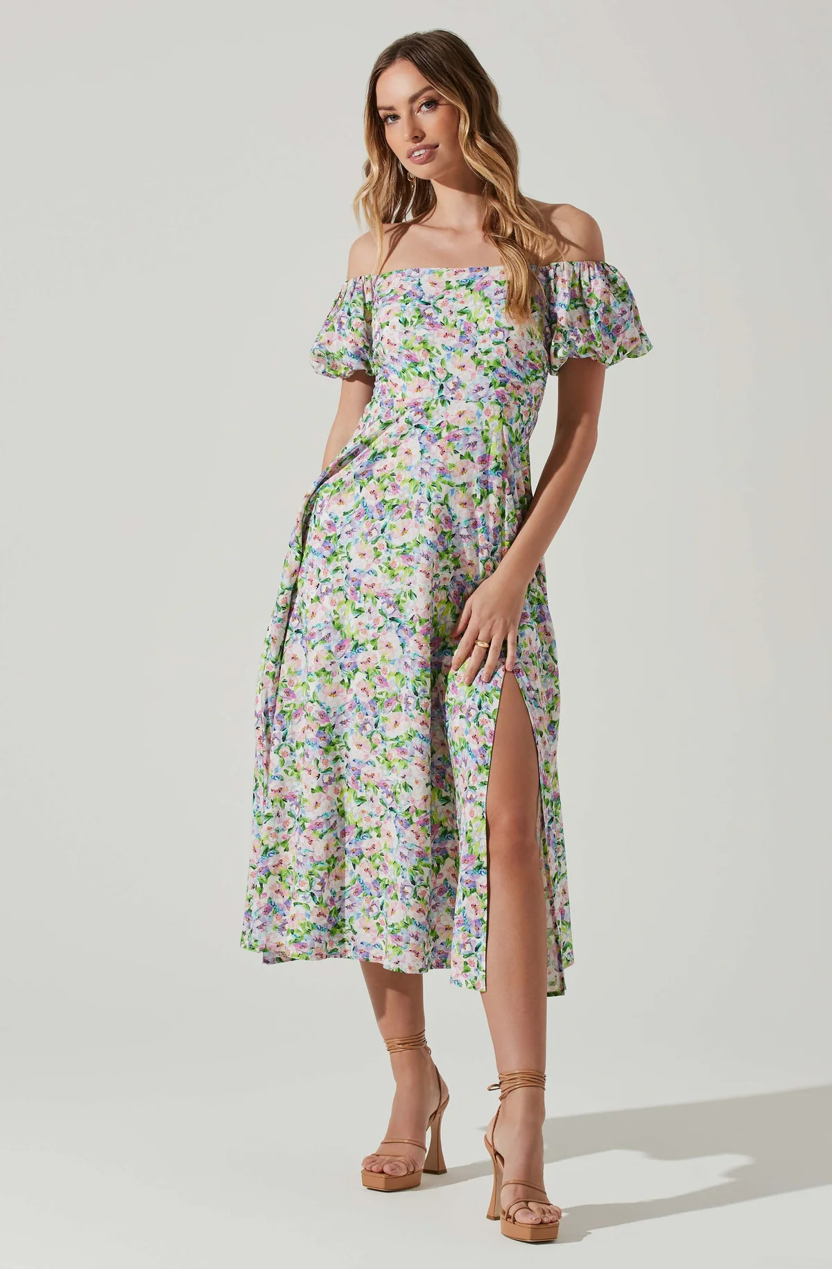 Off Shoulder Puff Sleeve Midi Dress | ASTR The Label (US)