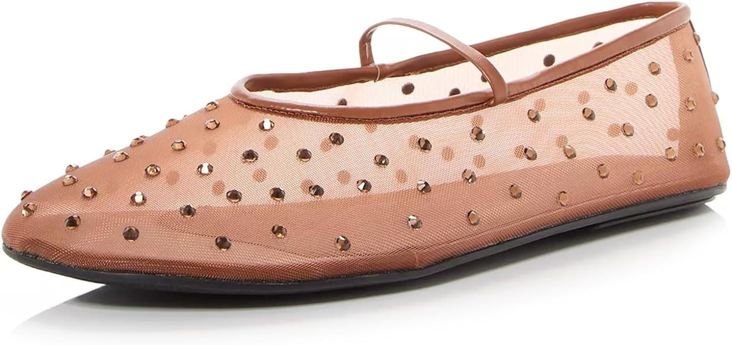 Rhinestone Mesh Ballet Flats for Women Crystal Embellished Mary Jane Flats Stretch Band Ballerina... | Amazon (US)
