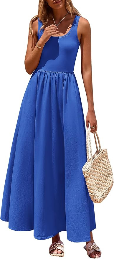 PRETTYGARDEN Womens Summer Casual Scoop Neck Sleeveless Long Dresses Tank Top Patchwork Aline Swi... | Amazon (US)