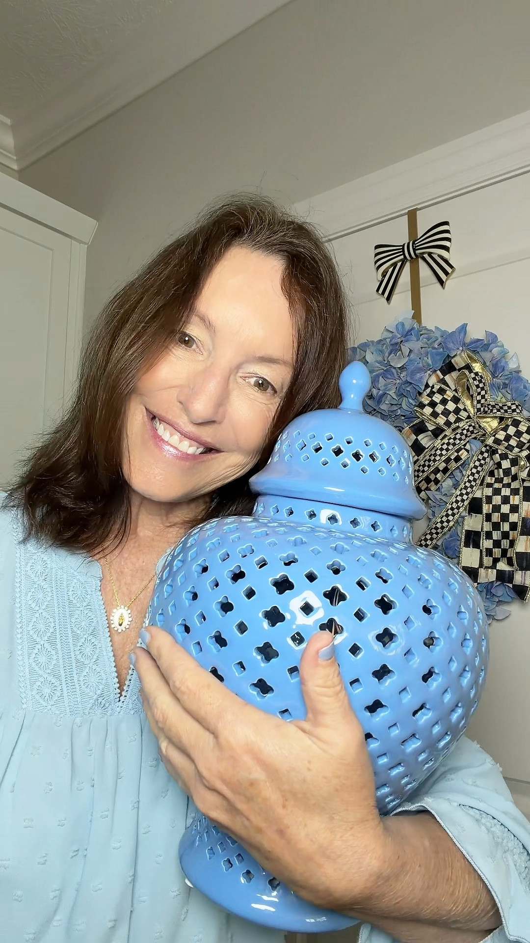 coastal blue ginger jar for classic home - this one lights up with a timer and will disperse a lively  light pattern on your walls- classic and elegant decor for your home by dennis basso at QVC - sellout risk  

#LTKHome