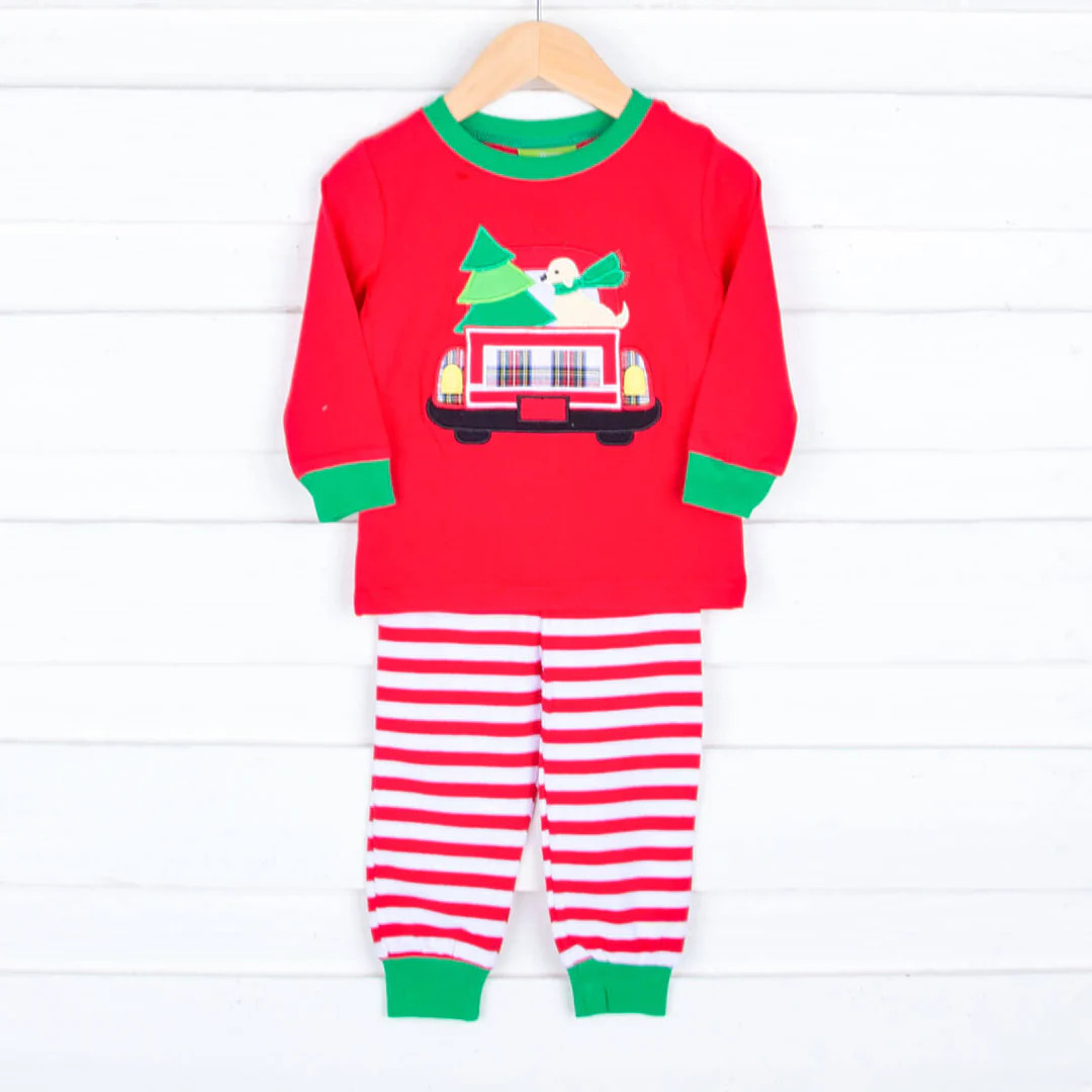 Winter Truck Red Stripe Pajamas | Classic Whimsy