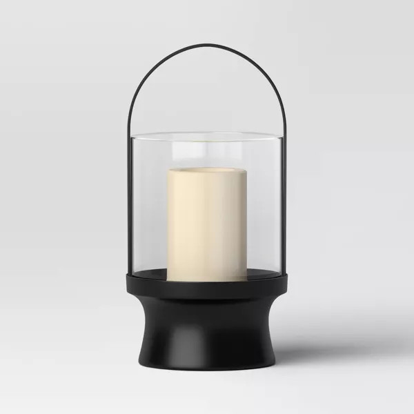 Modern Metal and Glass Battery LED Pillar Candle Outdoor Lantern Black - Threshold™ | Target