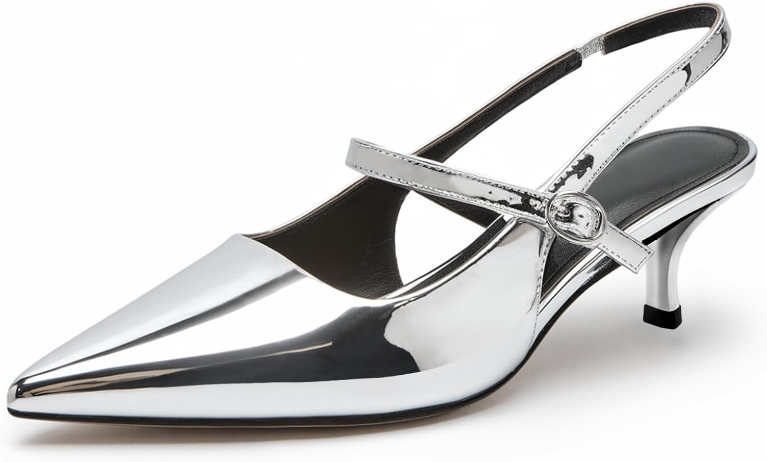 DREAMCIA Metallic Silver Slingback Heels for Women,Women's Slingback Kitten Heel with Pointed Toe... | Amazon (US)