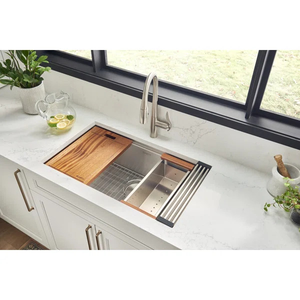 Ruvati 30-inch Workstation Ledge Undermount 16 Gauge Stainless Steel Kitchen Sink Single Bowl | Wayfair North America