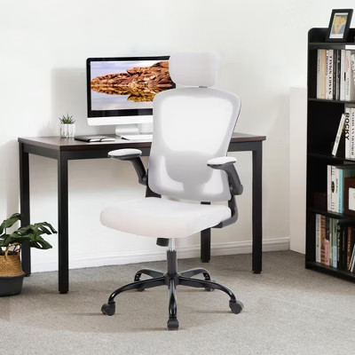 Ergonomic Office Chair, Swivel Rolling Computer Desk Chair, Adjustable Headrest & Lumbar Support, Rolling Mesh Chair, Flip-Up Armrest, White | Target