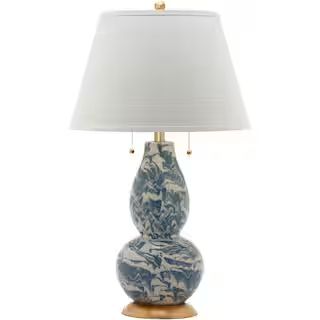 SAFAVIEH 28.5 in. Blue/Beige Swirl Table Lamp with Off-White Shade | The Home Depot