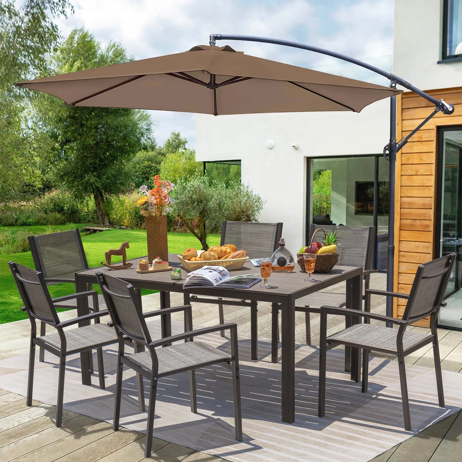 Devoko 7 Pieces Patio Conversation Set, Patio Dining Set Outdoor Furniture Set 6 Stackable Textil... | Walmart (US)