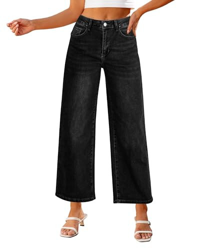 luvamia Wide Leg Jeans Woman Trendy Cropped Jeans for Women Baggy Jeans High Waisted Washed Black Womens Jeans High Waisted Black Baggy Jeans Women Distressed Jeans Size X-Large Fits Size 16 Size 18 | Amazon (US)