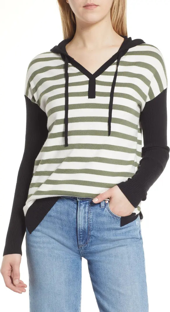 Caslon® Long Sleeve Colorblock Hoodie Sweater | Nordstrom | Nordstrom