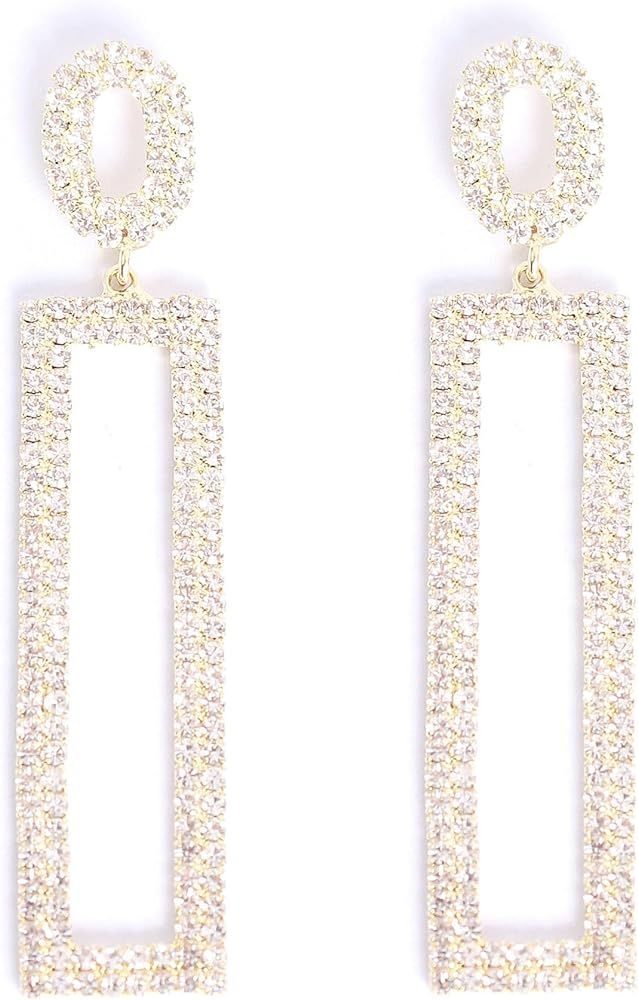 ATIMIGO Rhinestone Statement Dangle Earrings CZ Long Dangling Drop Party Prom Earrings Silver/Gol... | Amazon (US)