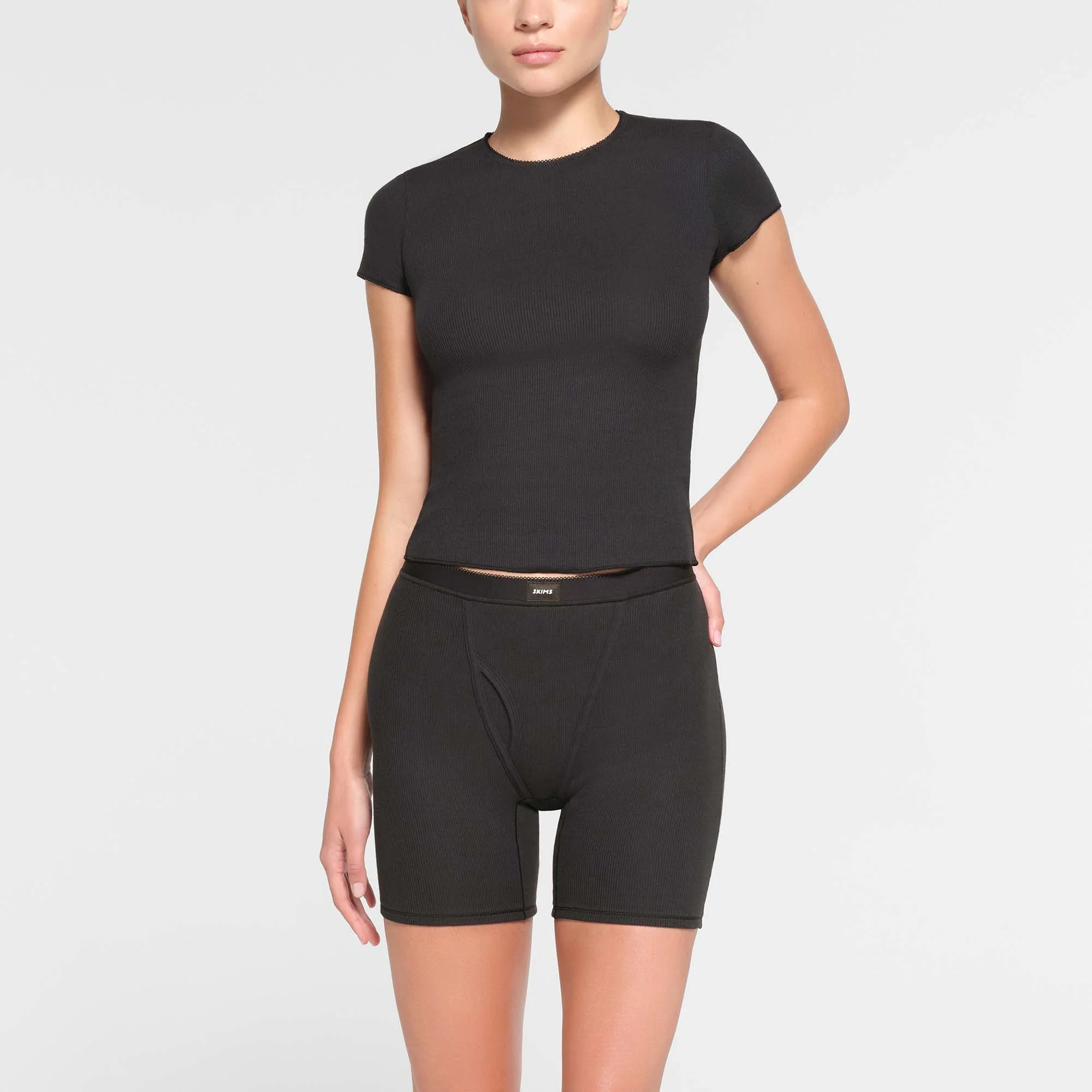 SKIMS Picot T-Shirt | Black | XS | Cotton Rib | SKIMS (US)