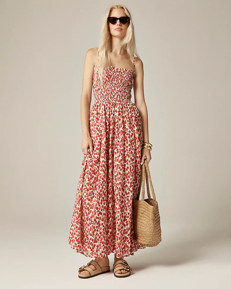 Smocked maxi dress in raspberry print | J. Crew US