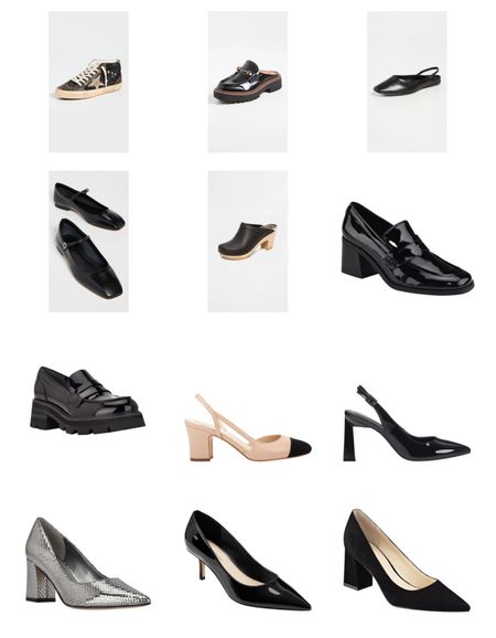 black shoes. low to medium heels. low heel. loafers. mules. flats. ballet slippers.  heels  

#LTKshoecrush