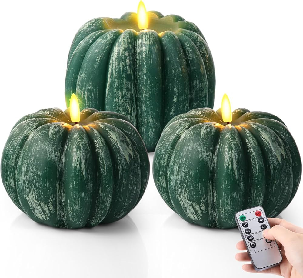 Retisee 3 Pcs Flameless Thanksgiving LED Candle Fall Light up Pumpkin Flameless Candles with Time... | Amazon (US)
