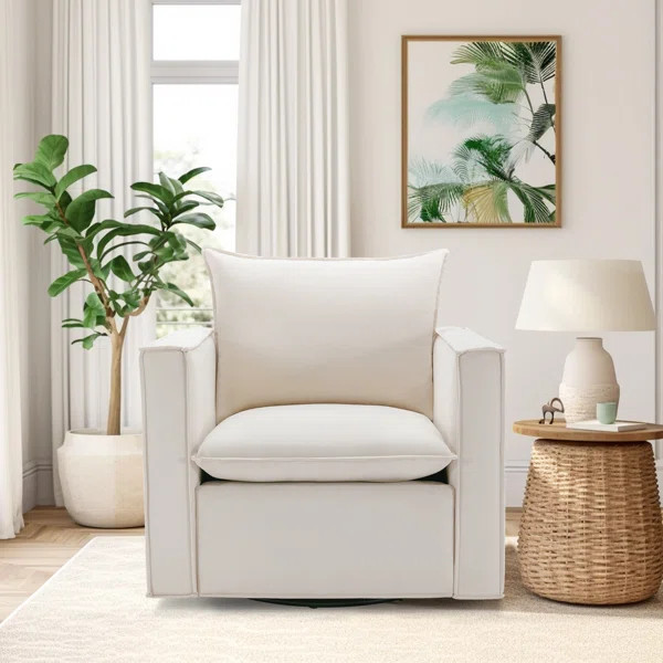 Louretha 34" Wide Plump Pillow Back Fabric Swivel Accent Chair with Removable Seat Cushion | Wayfair North America