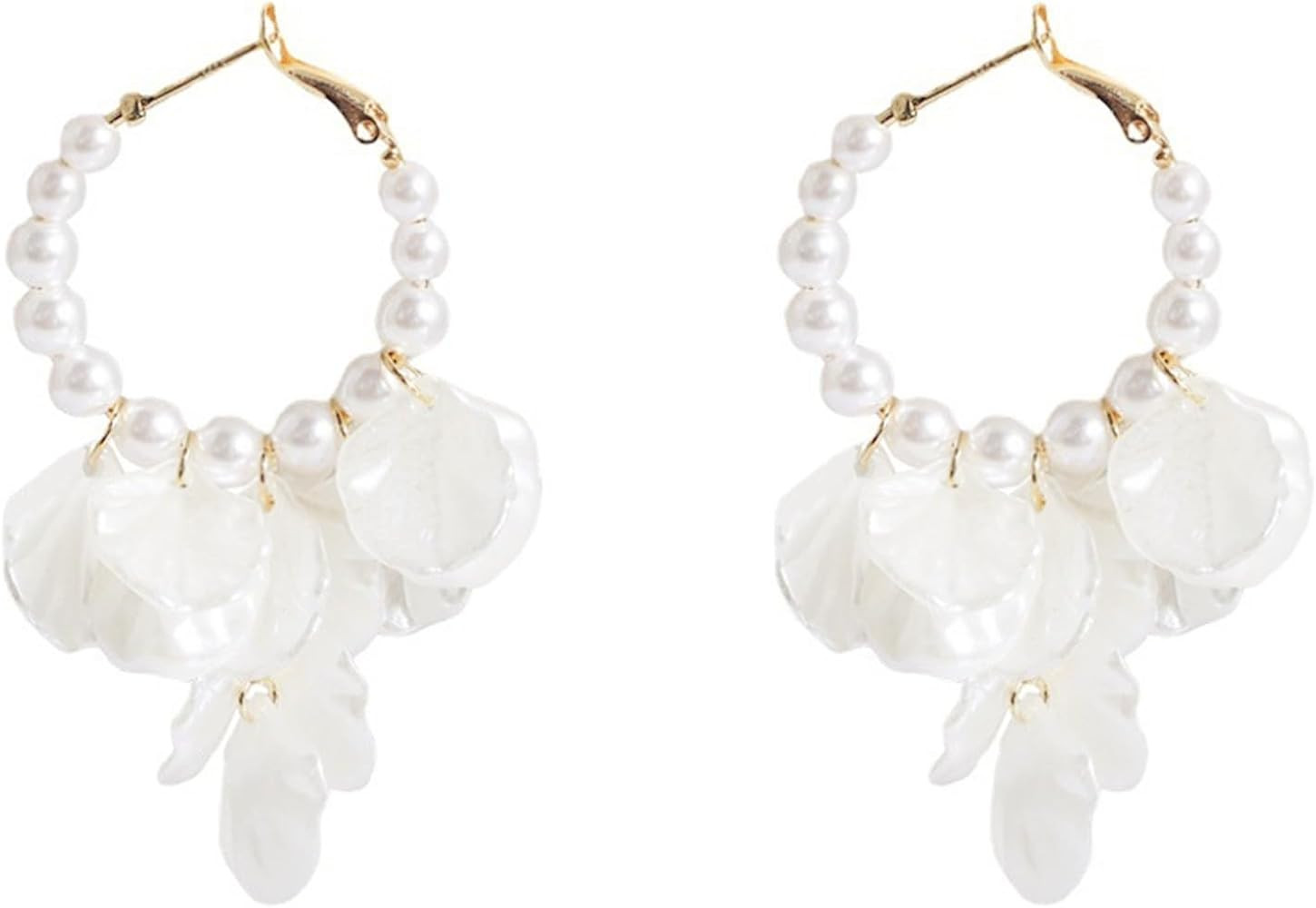 Seashell Pearl Stud Earrings for Women Ocean Sea Theme Sweet Double Layer Acrylic Shell Lightweig... | Amazon (US)