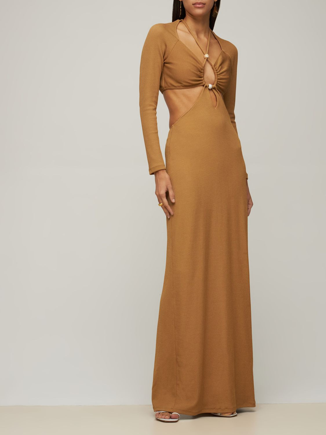 Patbo - Long-sleeve knit maxi dress w/ beads - Camel | Luisaviaroma | Luisaviaroma