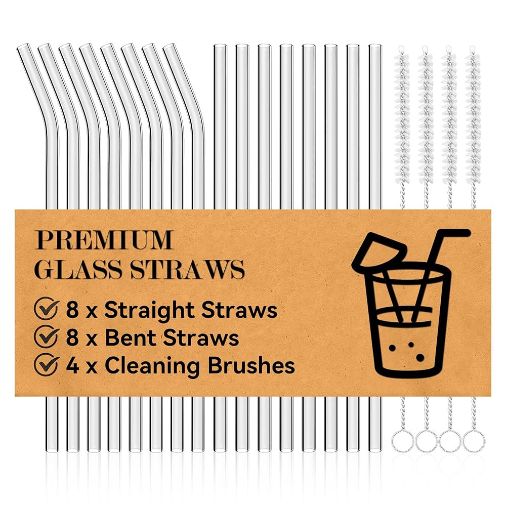 Foogwee® 20 Packs Reusable Glass Straws Set, 8.5'' x 10mm Clear Drinking Straws for Smoothies, S... | Amazon (US)