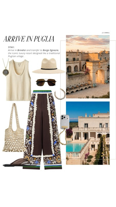 Puglia is the kind of place that changes your pace completely — long lunches, olive groves for miles, whitewashed towns, beach clubs on impossibly blue water, and hotels so beautiful you genuinely never want to leave. 🇮🇹✨

This edit is inspired by the ultimate luxury escape through southern Italy, from Borgo Egnazia to Masseria Trapanà, with chic looks for seaside aperitivos, yacht days, slow mornings, sunset dinners, and every gorgeous moment in between. Think linen sets, elevated sandals, beautiful swimwear, raffia textures, and effortless pieces made for an Italian summer.

Shop the full Puglia-inspired edit below. ☀️

#LTKSeasonal #LTKOver40 #LTKTravel