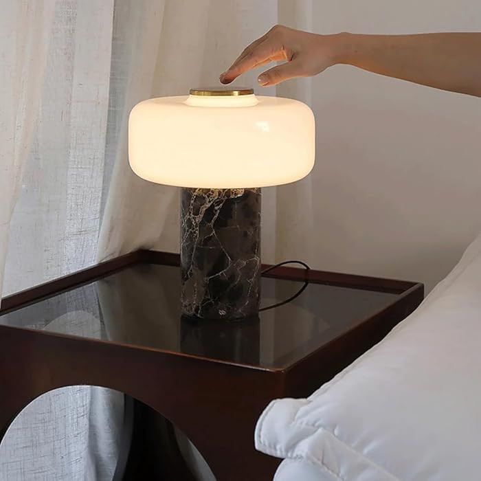 Modern Simplicity Glass Shade Marble Base Touch Attenuation Table Lamp, Portable Rechargeable Wir... | Amazon (US)