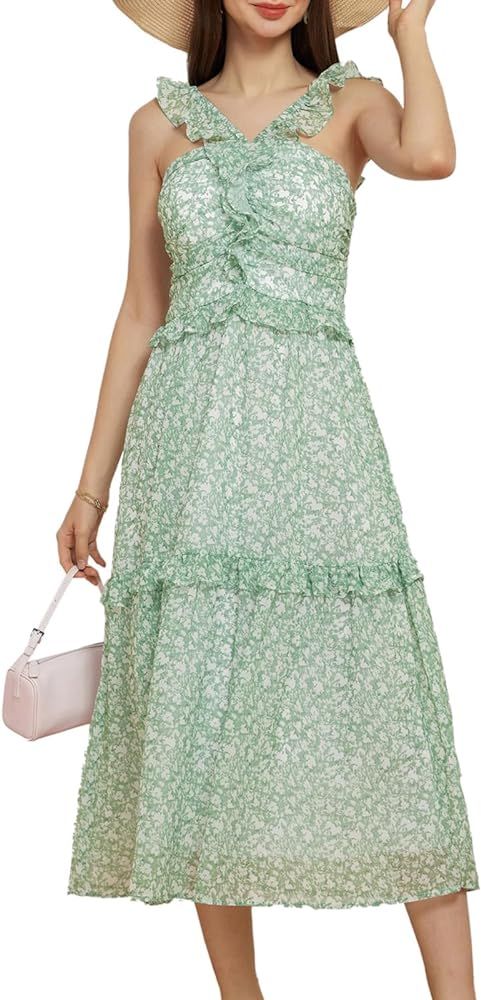 GRACE KARIN Women’s Summer Boho Floral Tiered Dress Strap A Line Swing Flowy Midi Dress Ruffle ... | Amazon (US)