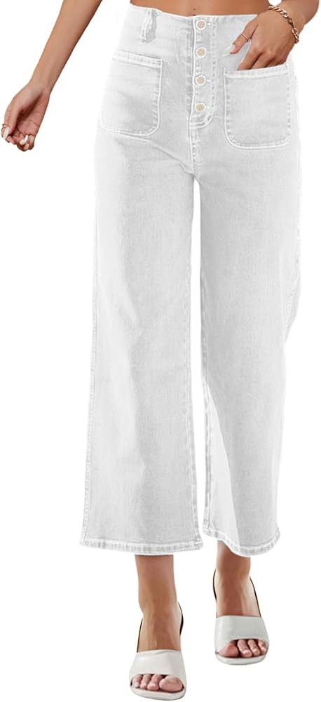 Omoone High Waisted Jeans for Women Straight Wide Leg Stretchy Jeans Loose Denim Pants with Pocke... | Amazon (US)