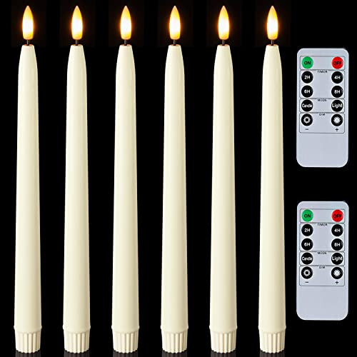 Homemory 11 inches Waxy Flameless Taper Candles with Remote Timer Dimmer, 6 Pcs Battery Operated Taper Candles with Flickering Flame, Ivory LED Candlesticks for Wedding, Christmas Indoor Decoration | Amazon (US)