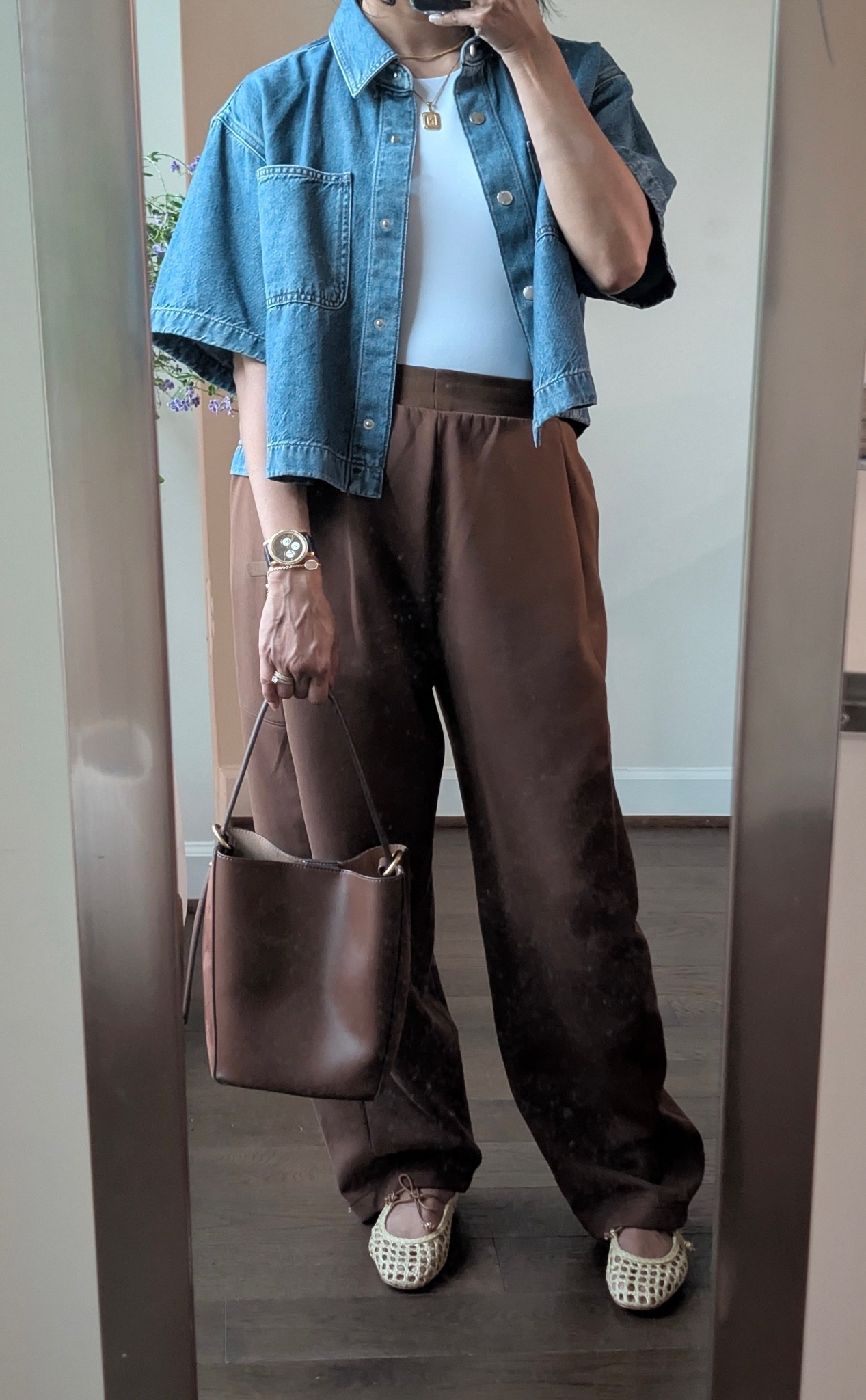 Boxy cropped shirt with  barrel pants and ballet flats

#LTKxMadewell

#LTKootd