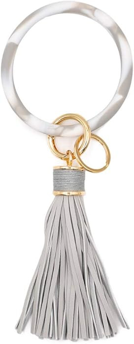 Mwfus Upgrade Round Key Ring Bracelet Leather Wristlet Keychain, Large Circle Bangle Keyring Tass... | Amazon (US)