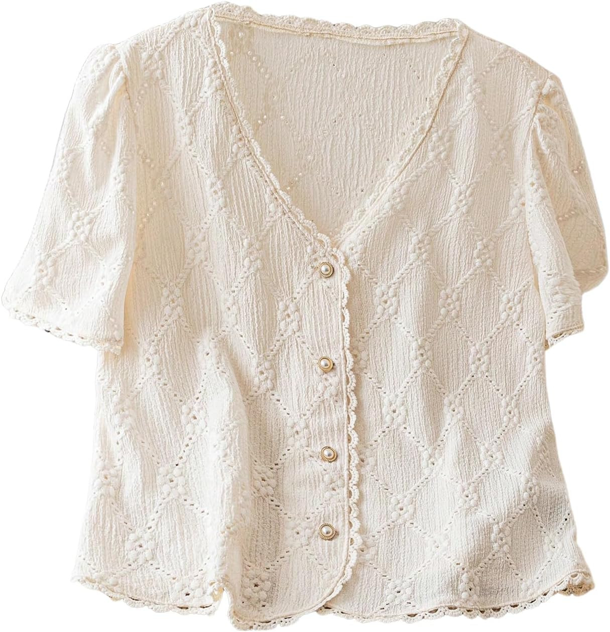 COZYEASE Women's Floral Embroidered Button Down Blouse Frill Trim Shirts | Amazon (US)