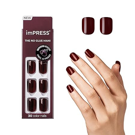 KISS imPRESS No Glue Mani Press On Nails, Color, 'I'm Not a Cinna', Red, Short Size, Squoval Shap... | Amazon (US)