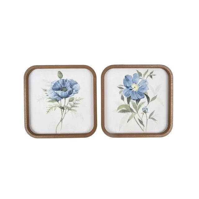 Prinz Blue Wildflowers 8" x 8" Framed Floral Wall Art, Set of 2 | Walmart (US)