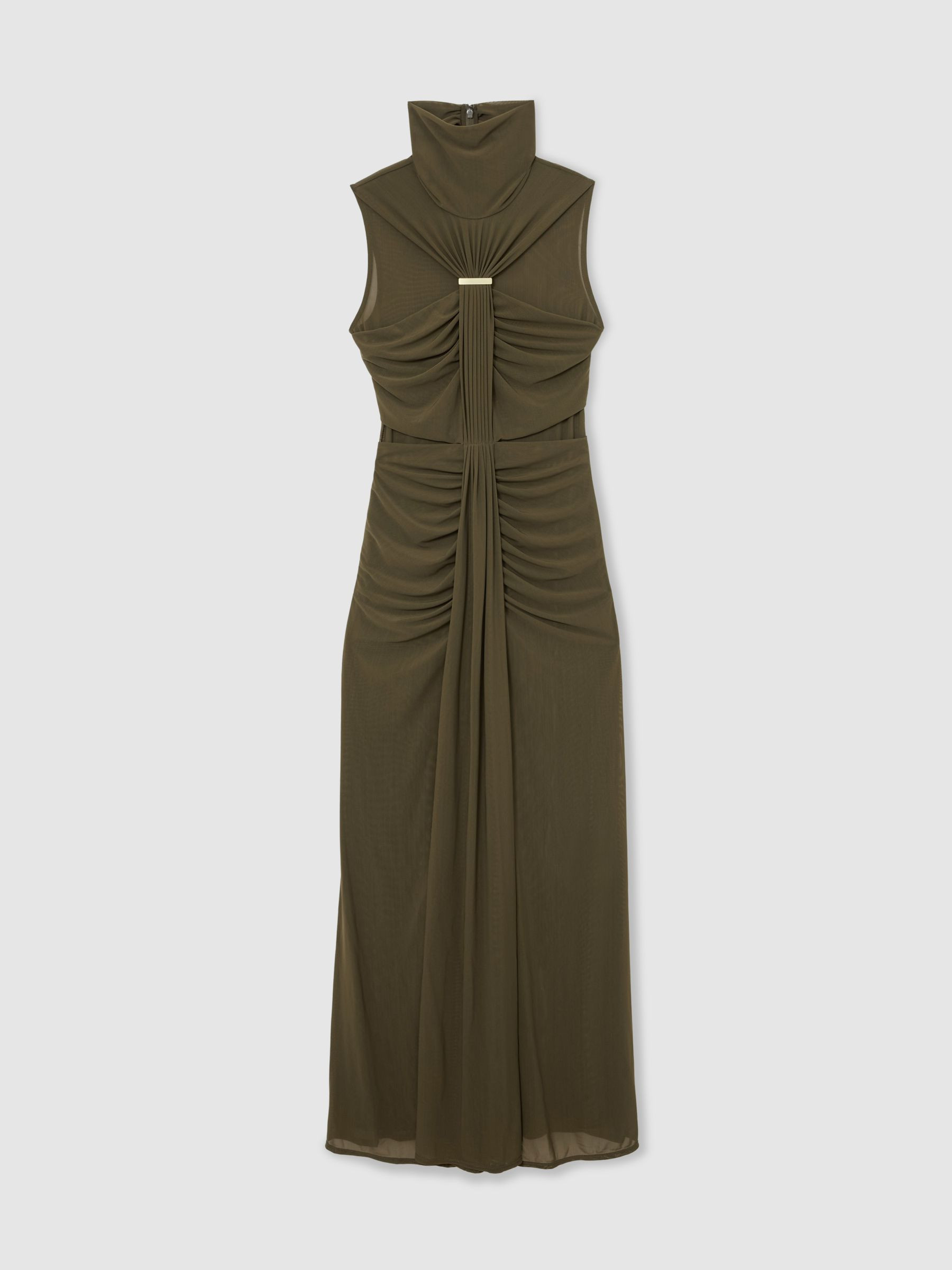Reiss Petite Ruched Sleeveless Maxi Dress in Khaki Green - REISS | Reiss UK