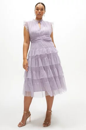 Curve Tulle Tiered Frill Sleeve Dress | Coast (UK)