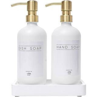Soap Dispenser with Stainless Steel Pump, Wood Tray, Waterproof Labels for Hand, Dish Soap, Lotion (White+Gold, 2-Pack) | The Home Depot