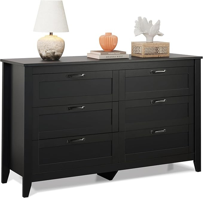 WLIVE 6 Drawer Dresser, Retro Chest of Drawers with Metal Handle, Double Wood Dresser for Bedroom... | Amazon (US)