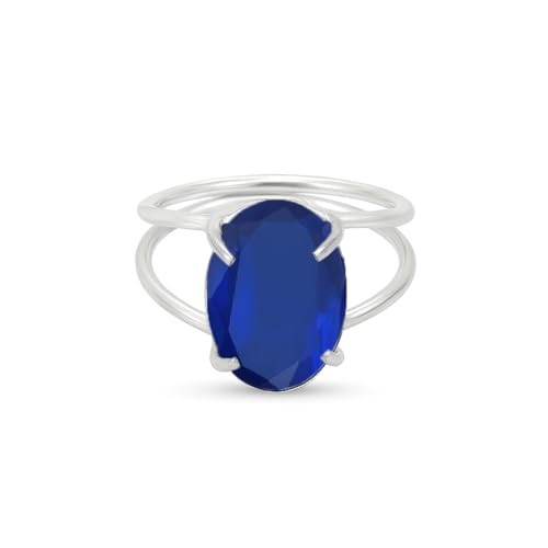 DyeandDesign Boho Style Blue Sapphire Stone Ring With 925 Sterling Silver Handmade Oval Shaped Blue Gemstone Ring For Her Cute Tiny Finger Ring Artisan Statement Jewelry | Amazon (US)