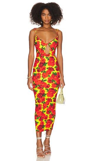 Olivia Cutout Thin Strap Dress in Floral Yellow | Revolve Clothing (Global)