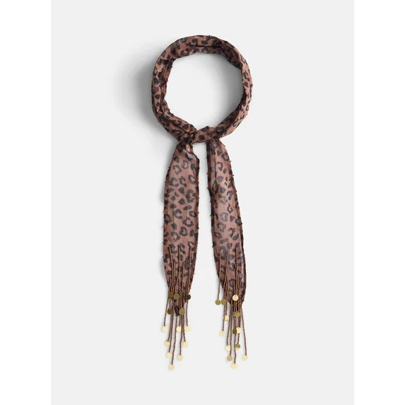No Boundaries Women's Skinny Scarf, Faux Leopard | Walmart (US)