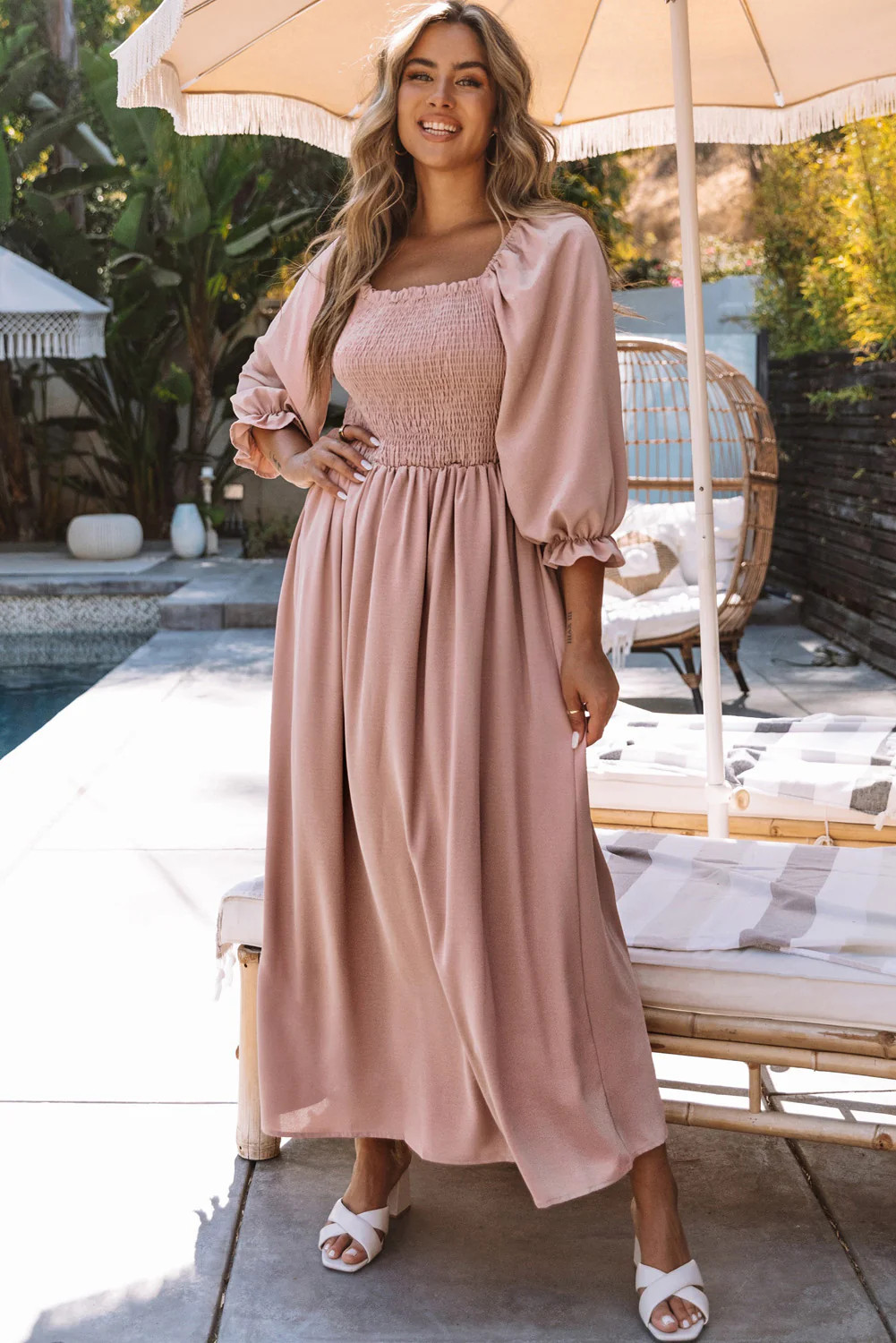 Smocked Flounce Sleeve Maxi Dress | Goodnight Macaroon